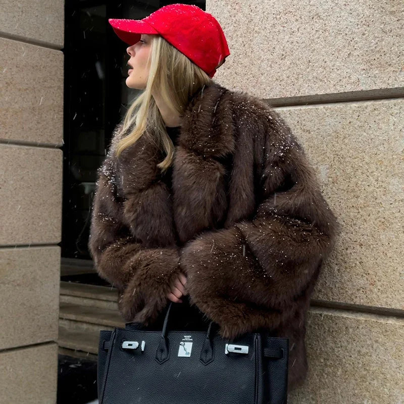 Neo Mint Women's Oversized Faux Fur Coat – Gradient Fluffy Winter Jacket