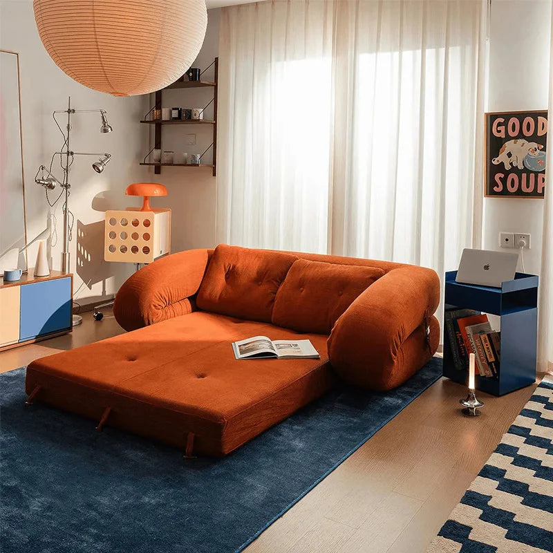 Textured Fabric Convertible Sofa Bed — 2-Seater L-Shape, Rounded Arms