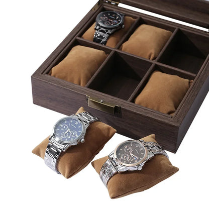 Wood Grain PU Leather Square 6-Bit Watch Storage Collection Display Box High-End Watch Jewelry Storage Box Men Jewellery Box