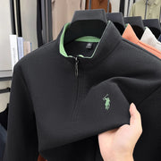 Men's Half-Zip Pony Embroidery Pullover – Stand-Collar Casual Top