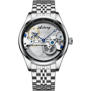 AILANG Men's Hollow Automatic Mechanical Watch – Black Leather, Skeleton Dial
