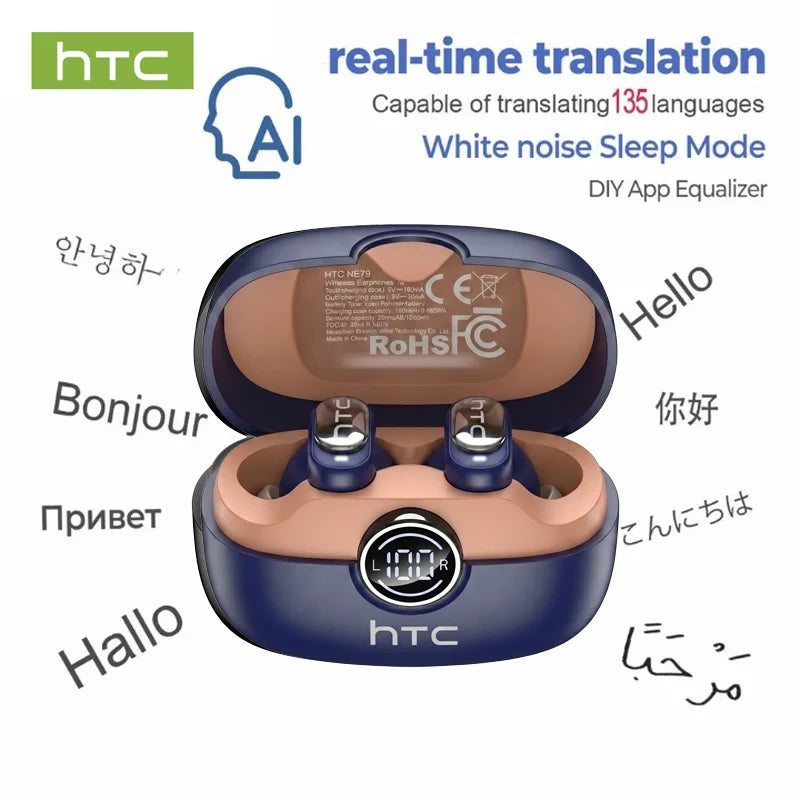 HTC NE79 TWS Earbuds – Bluetooth 6.0, AI Translation, ENC Noise Cancelling