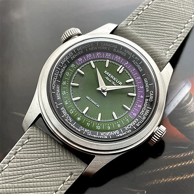 Merkur Men's Dual Crown Calendar Week Watch – Manual, Retro 38mm
