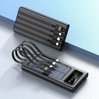 200000mAh Solar Power Bank Large Capacity Super Fast Charging Digital Display 4 Cables External Battery For iphone 16 15 Xiaomi