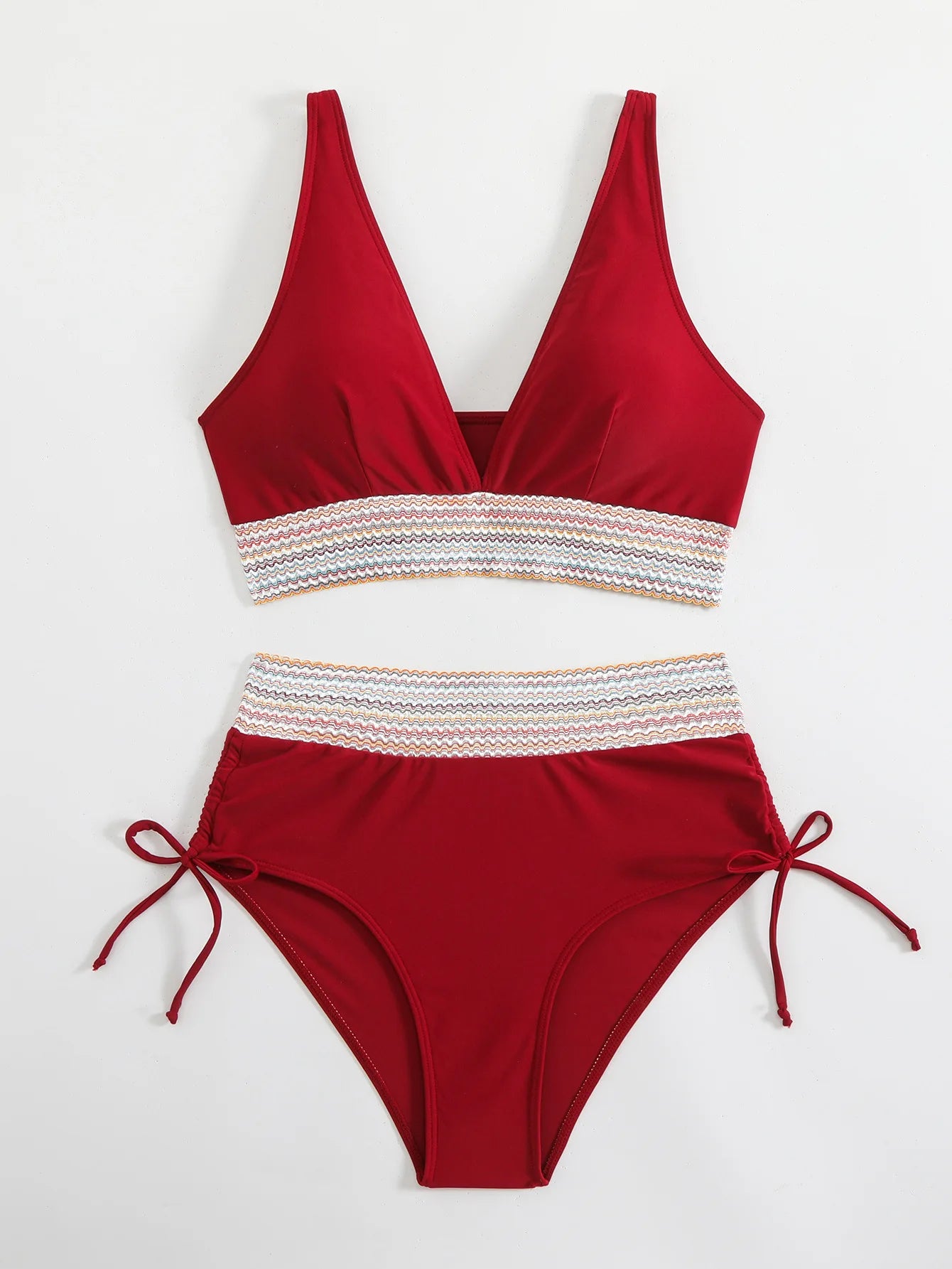 2024 Solid Color Drawstring Bikini Set Fashion High Waist Separate Patchwork Swimwear Drawstring Women Swimsuit Women