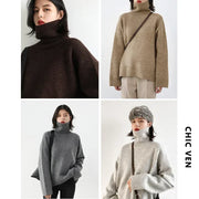 CHIC VEN Women's Loose Turtleneck Jumper – Warm Knitted Winter Sweater