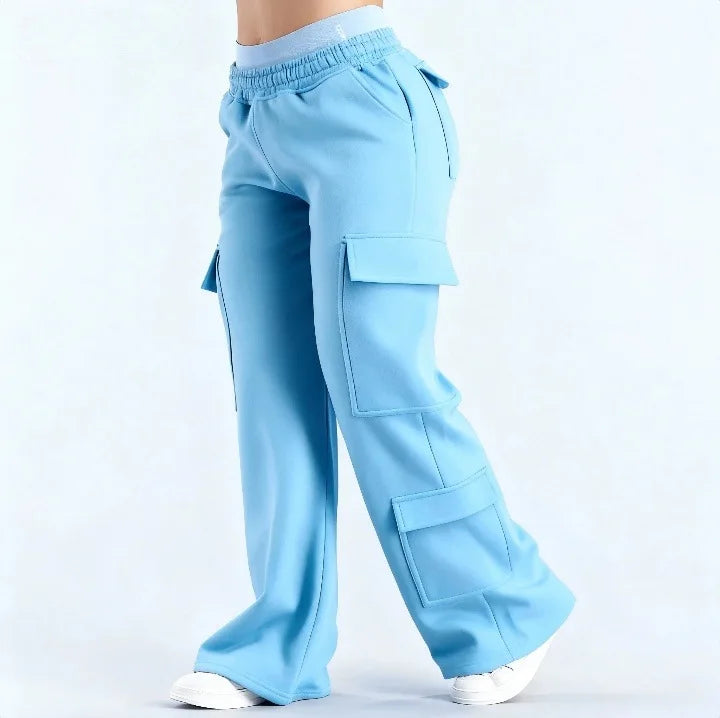 Women's Wide-Leg Cargo Pants – Elastic Waist with Large Pockets