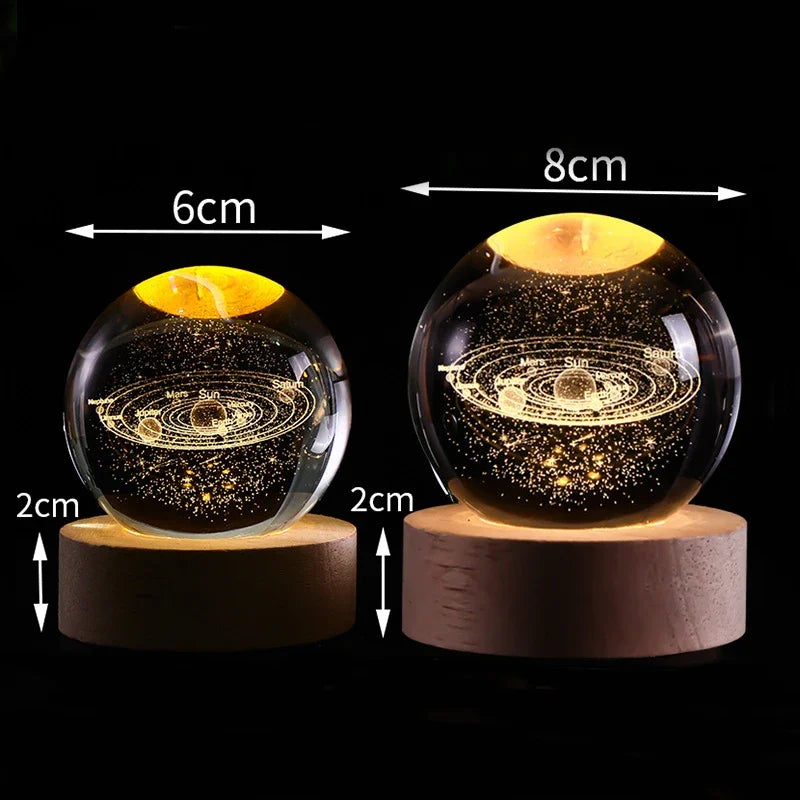 Crystal Ball 3D Customised, Planet Night Light Laser Engraved Solar System Globe Astronomy Festival Gifts Home Desktop Decoration