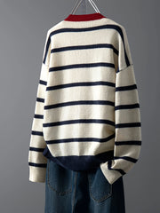 Women's Striped Heart Knit Cardigan – Cute Button-Front Sweater