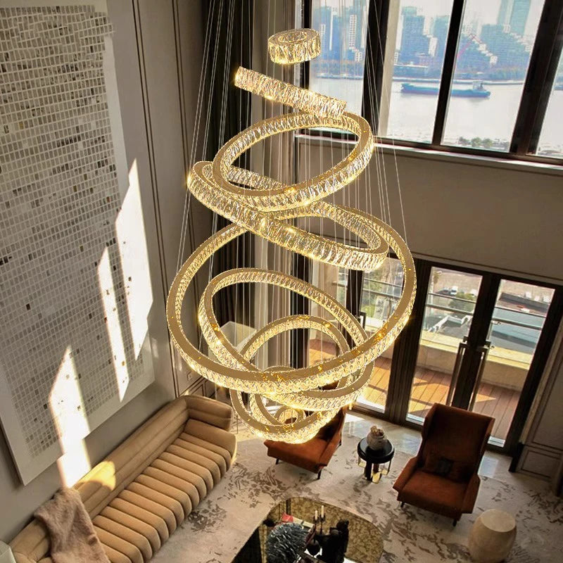 Crystal Ring Chandelier — Luxury Staircase Pendant, Remote Dimming - photo 2