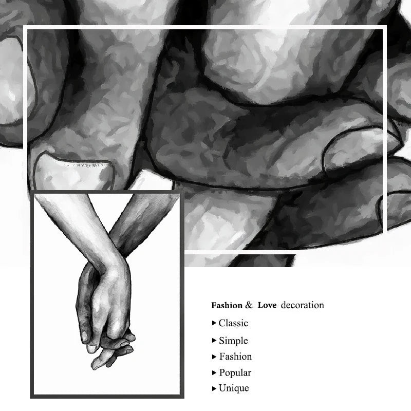 Black White Style Sweet Love Wall Art Canvas Poster Minimalist Hand In Hand Print Painting Picture For Living Room Bedroom Decor