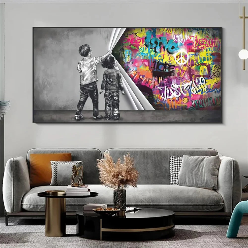 Street Graffiti Canvas Wall Art – Abstract Modern Poster, Living Room