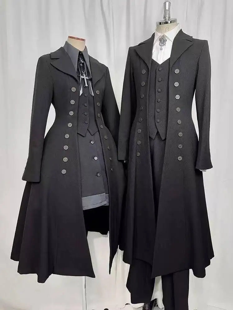 Women's Gothic Button Trench Coat – Vintage A-Line Retro Jacket