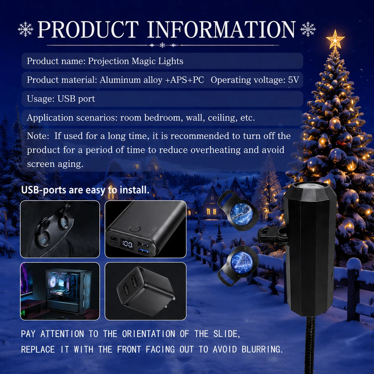 Christmas Projector Light – 8 Festive Patterns Night Light Display