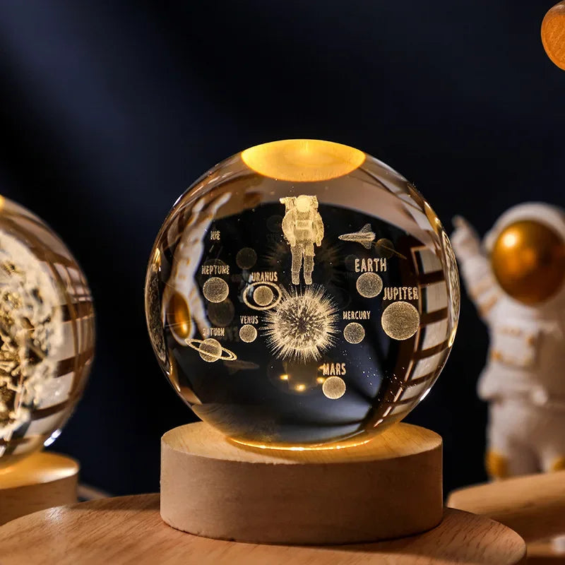 Crystal Ball 3D Customised, Planet Night Light Laser Engraved Solar System Globe Astronomy Festival Gifts Home Desktop Decoration