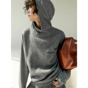 Women's Grey Hooded Cashmere-Blend Pullover – Warm Winter Jumper