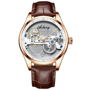 AILANG Men's Hollow Automatic Mechanical Watch – Black Leather, Skeleton Dial