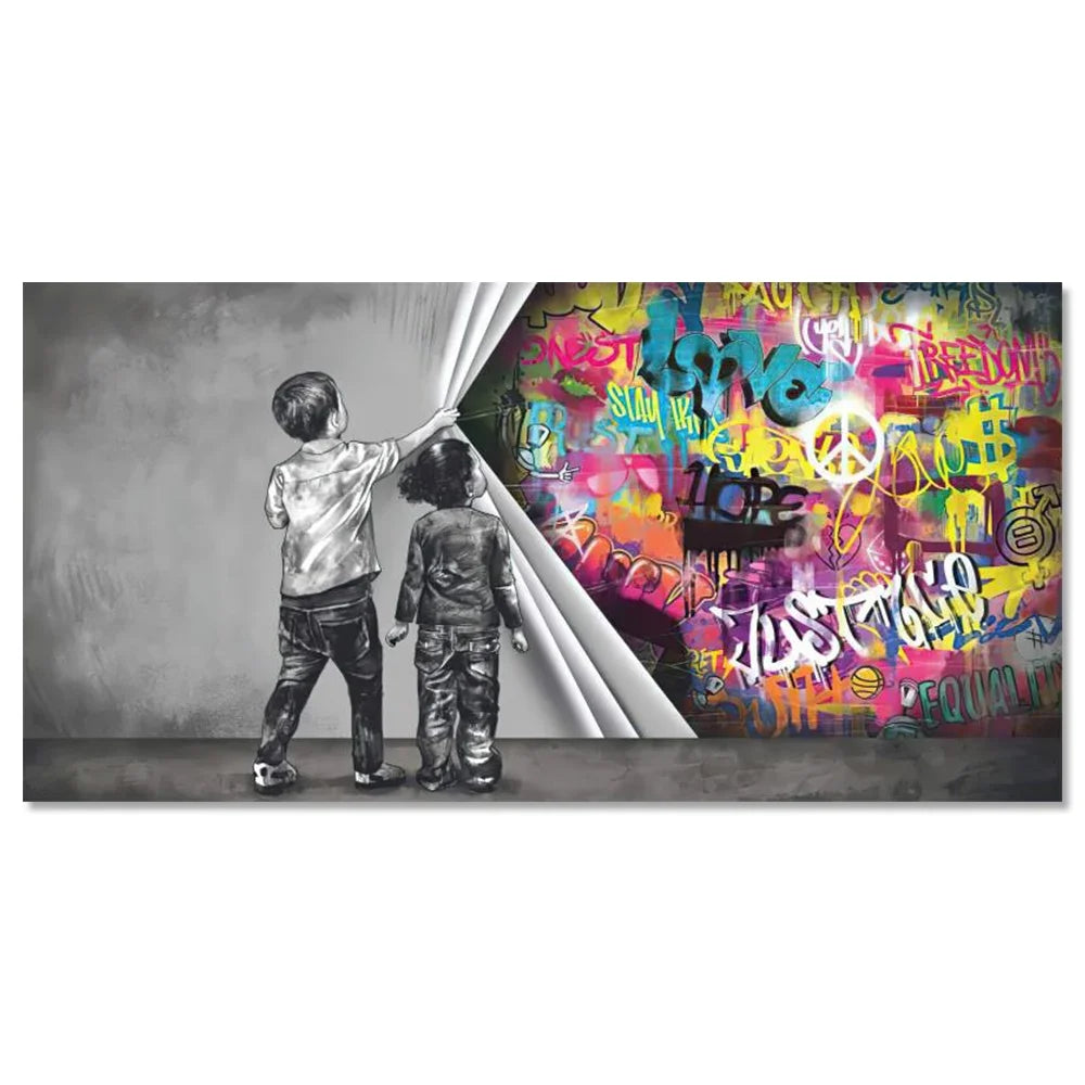 Street Graffiti Canvas Wall Art – Abstract Modern Poster, Living Room