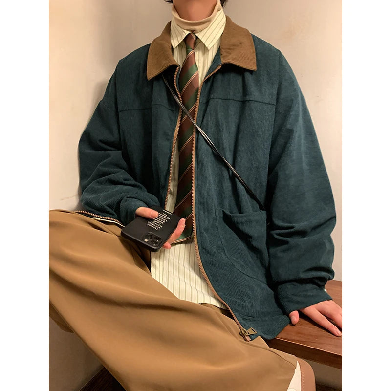 Men's Vintage Corduroy Jacket – Loose Fit Zip-Up Casual Coat