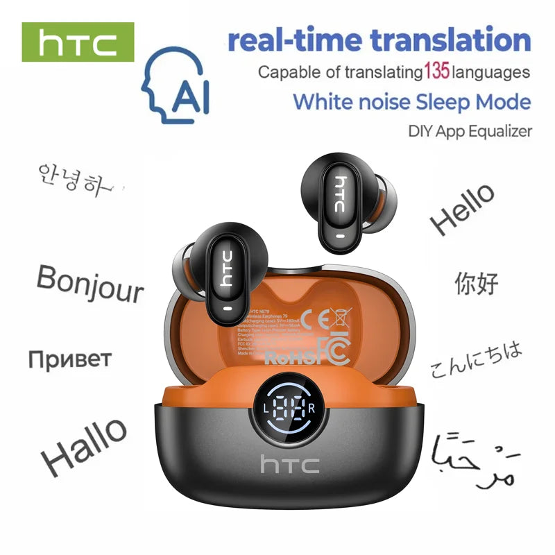 HTC NE79 TWS Earbuds – Bluetooth 6.0, AI Translation, ENC Noise Cancelling