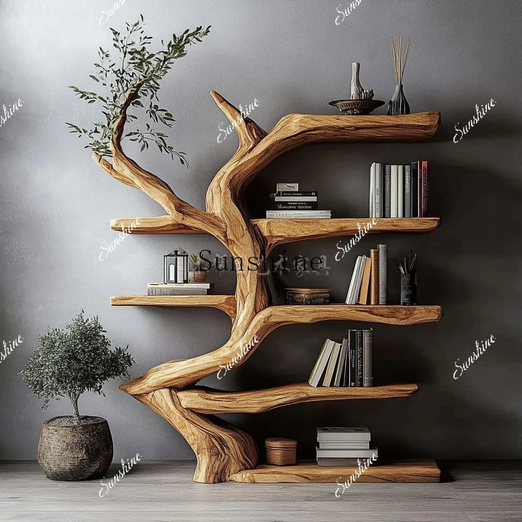 Natural Trunk Display Cabinet — Chinese-Style Wood Showcase Stand