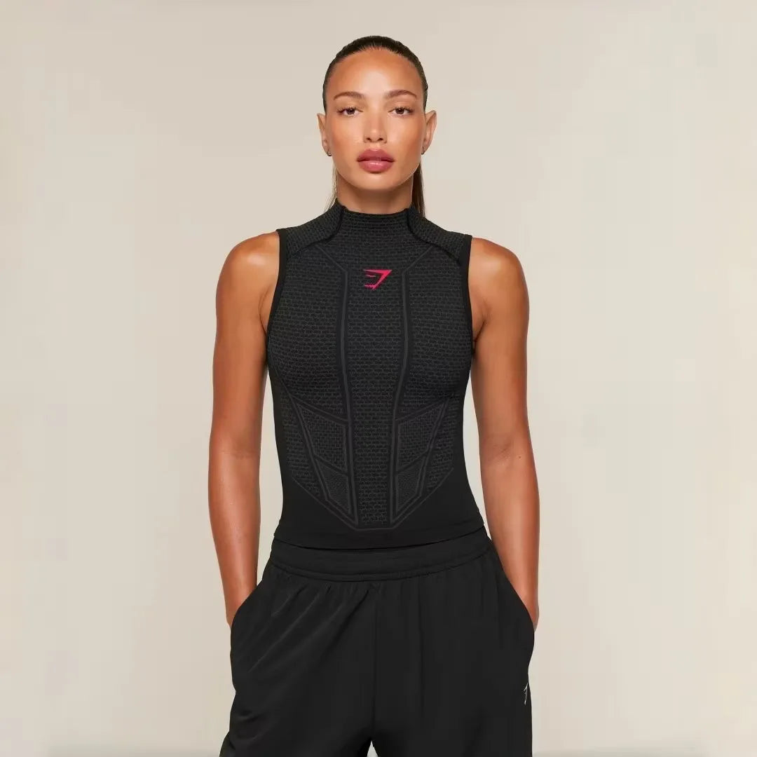 Women's Fitness Shapewear Set – Sports Tight Top, Onyx Black