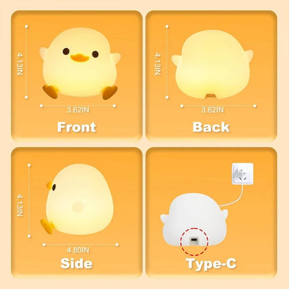 ED Night Light Cute Duck Cartoon Animals Silicone Lamp for Children Kid Touch Sensor Timing USB Rechargeable for Birthday Gifts