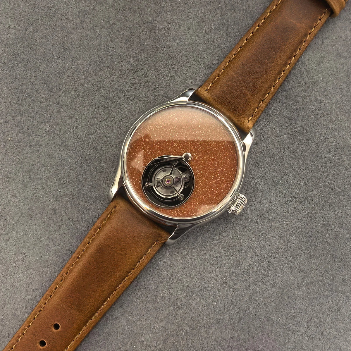Jacques Genry Men's Tourbillon Watch – 42mm, Manual, Brown Sanded Dial
