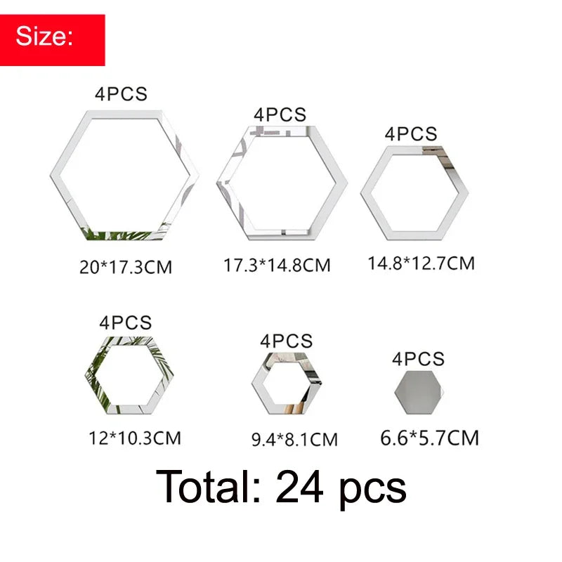 24pcs Hollow 3D Hexagonal Mirror Wall Sticker DIY Honeycomb Decoration Self Adhesive Paper Waterproof Home Living Room Bedroom