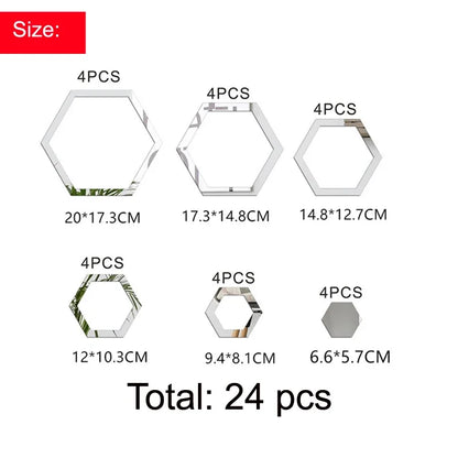 24pcs Hollow 3D Hexagonal Mirror Wall Sticker DIY Honeycomb Decoration Self Adhesive Paper Waterproof Home Living Room Bedroom