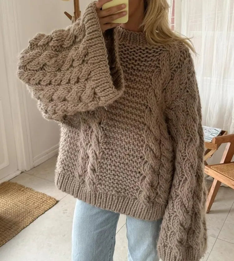 Women's Loose Lantern-Sleeve Knit Jumper – Cosy Winter Sweater