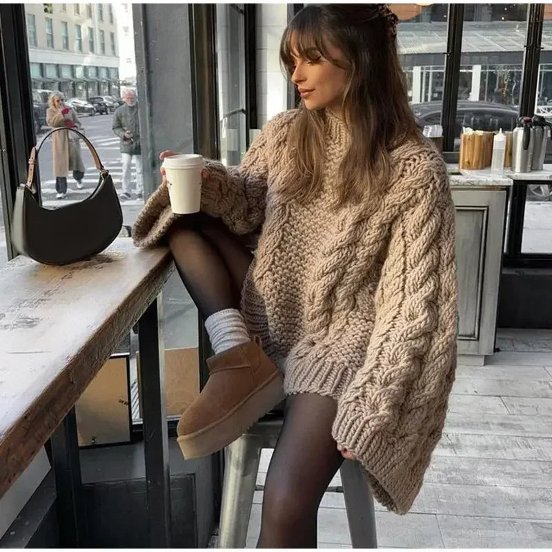 Yaminiya Women's Oversized Turtleneck Jumper – Cosy Knit Sweater