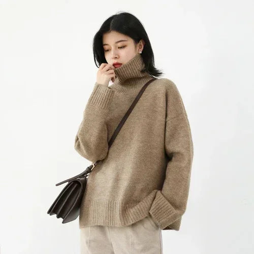 CHIC VEN Women's Loose Turtleneck Jumper – Warm Knitted Winter Sweater