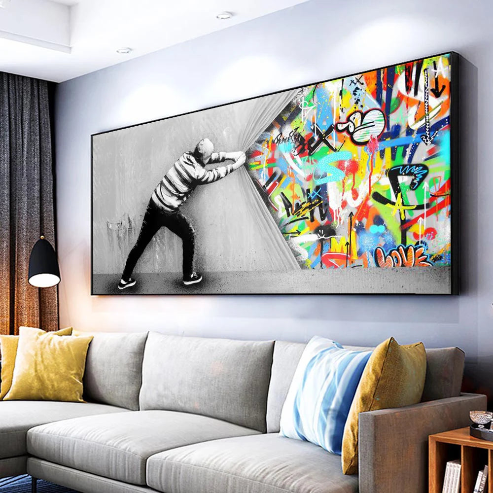 Street Graffiti Canvas Wall Art – Abstract Modern Poster, Living Room