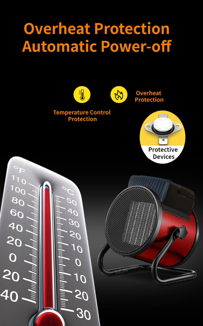 Portable Electric Fan Heater – Adjustable Thermostat, Fast Room Heat