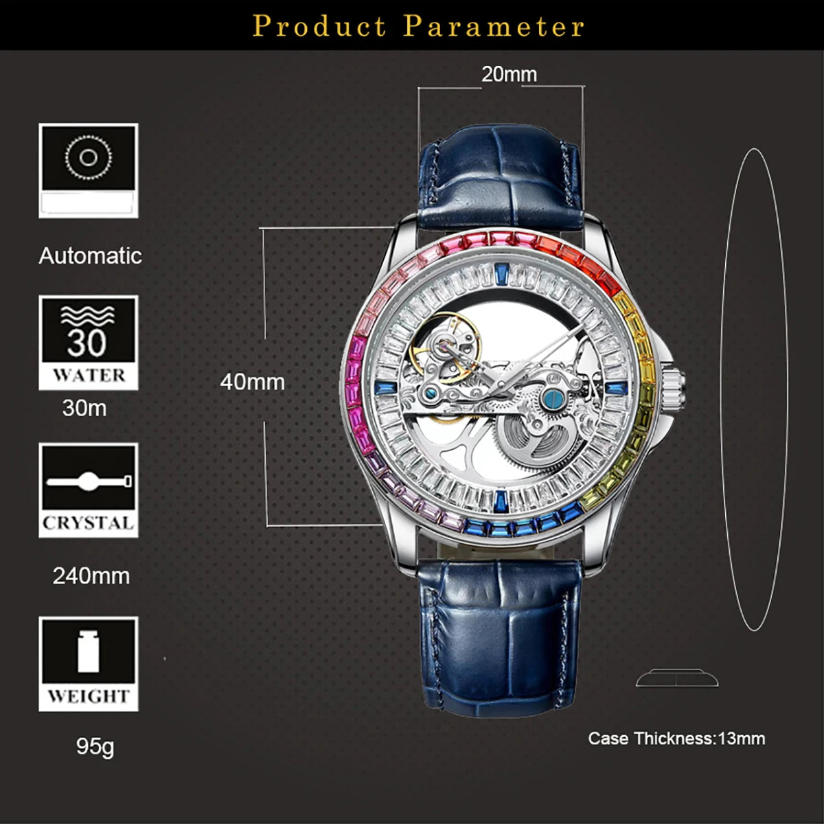 AILANG Men's Transparent Skeleton Automatic Watch – Double-Sided Dial