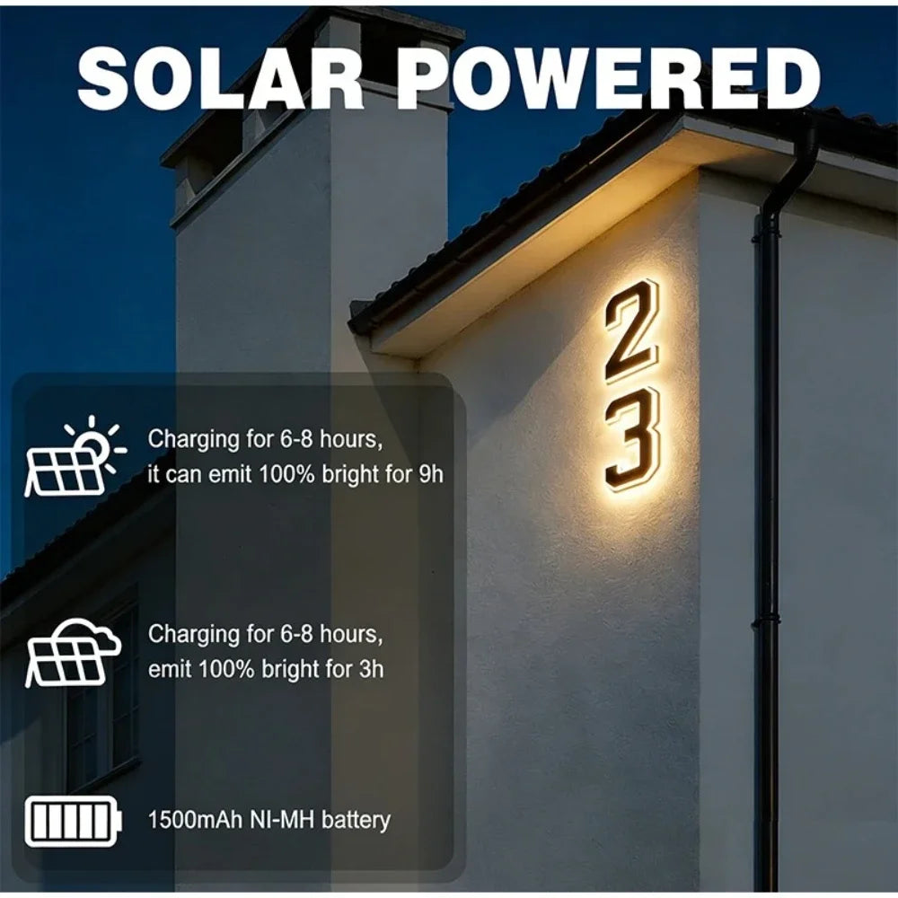 Solar LED House Number Sign – Waterproof Outdoor Address Plate Light