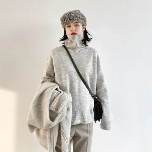 CHIC VEN Women's Loose Turtleneck Jumper – Warm Knitted Winter Sweater