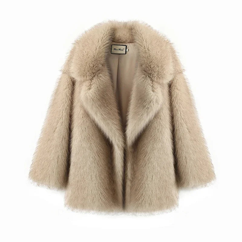Neo Mint Women's Oversized Faux Fur Coat – Gradient Fluffy Winter Jacket