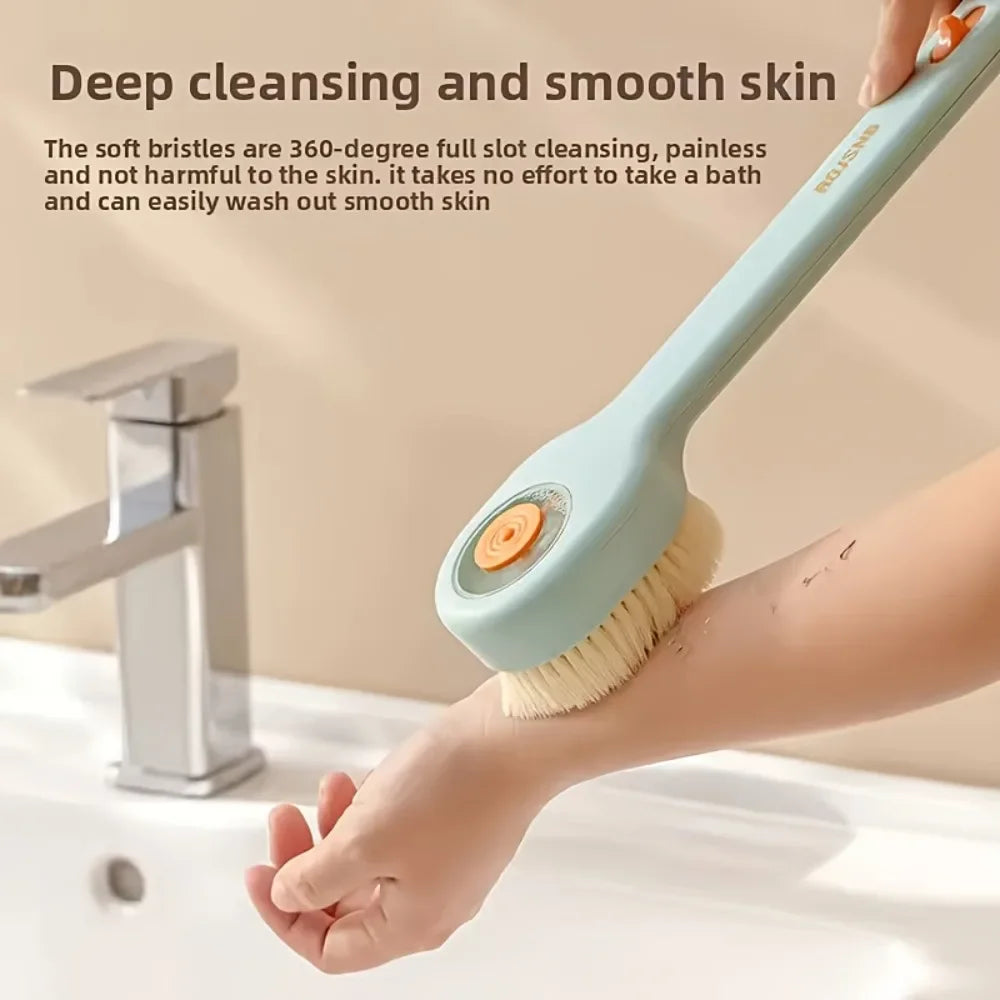Long-Handle Bath Brush – Soft Liquid-Filled Bristles with Back Scrubber