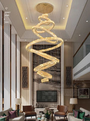 Crystal Ring Chandelier — Luxury Staircase Pendant, Remote Dimming