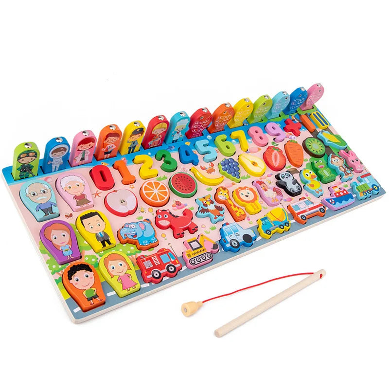 7-in-1 Wooden Learning Board & Magnetic Fishing Game