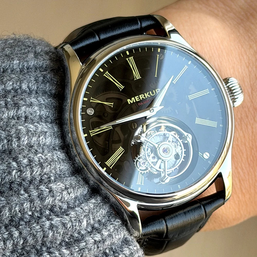 Merkur Men's Tourbillon Skeleton Watch – Sapphire, Green Dial