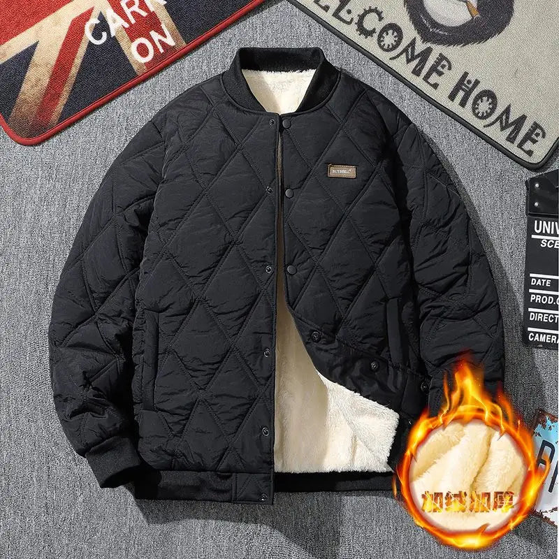 Men's Quilted Padded Winter Jacket – Thick Diamond-Stitch Warm Coat