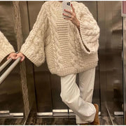 Women's Loose Lantern-Sleeve Knit Jumper – Cosy Winter Sweater