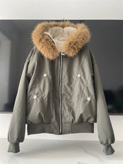 ZAROY Fur-Collar Hooded Parka – Thick Padded Y2K Winter Coat