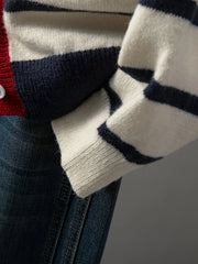 Women's Striped Heart Knit Cardigan – Cute Button-Front Sweater