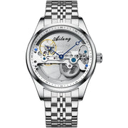 AILANG Men's Hollow Automatic Mechanical Watch – Black Leather, Skeleton Dial