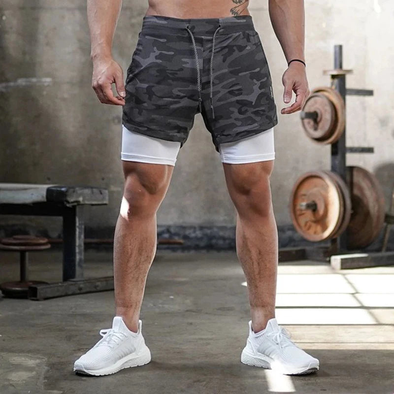 Men's Camo 2-in-1 Running Shorts – Quick-Dry Gym & Training Shorts