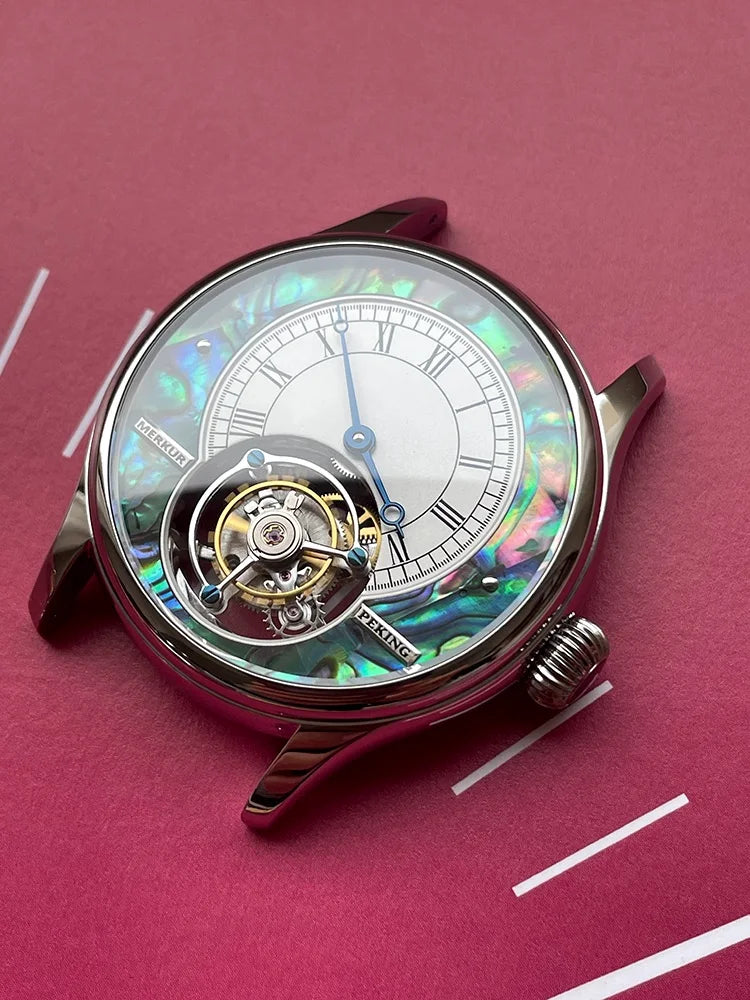 Merkur Men's Tourbillon Watch – Sapphire, Mother of Pearl Dial, 42mm